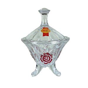 VTG Anna Hutte Bleikristall Lead Crystal Rose Lidded Trinket Candy Dish Germany
